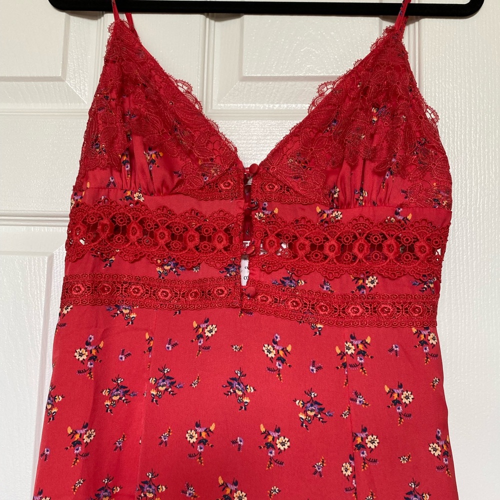 Free People “Out and About” Red Slip Maxi Dress NEW